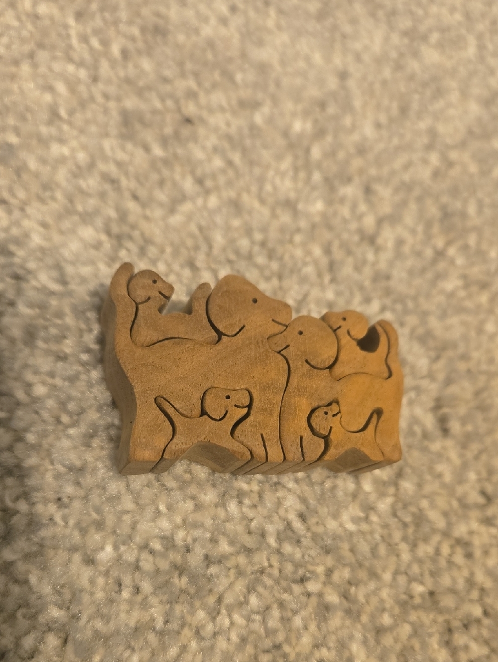 Tiny Wood Handcarved Puppy Puzzle 6 Pieces Fit Perfectly Together